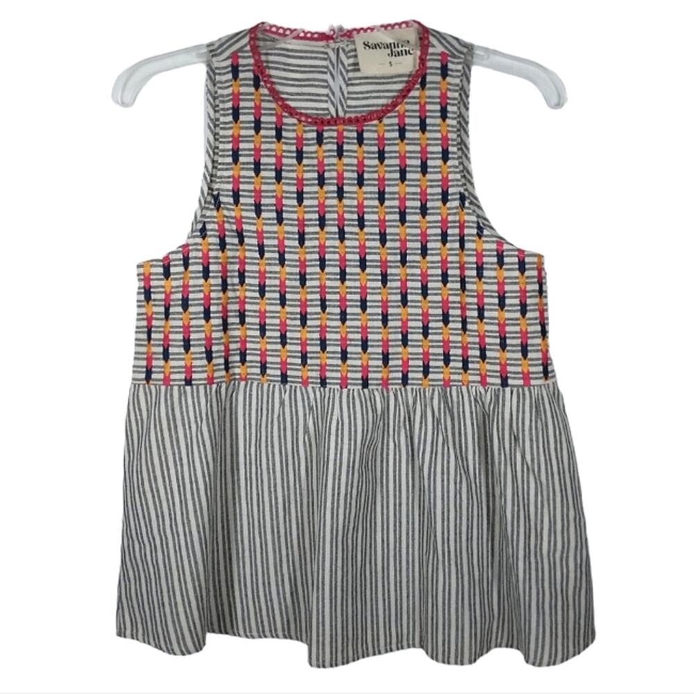 Savanna Jane Embroidered Striped Sleeveless Top size Small